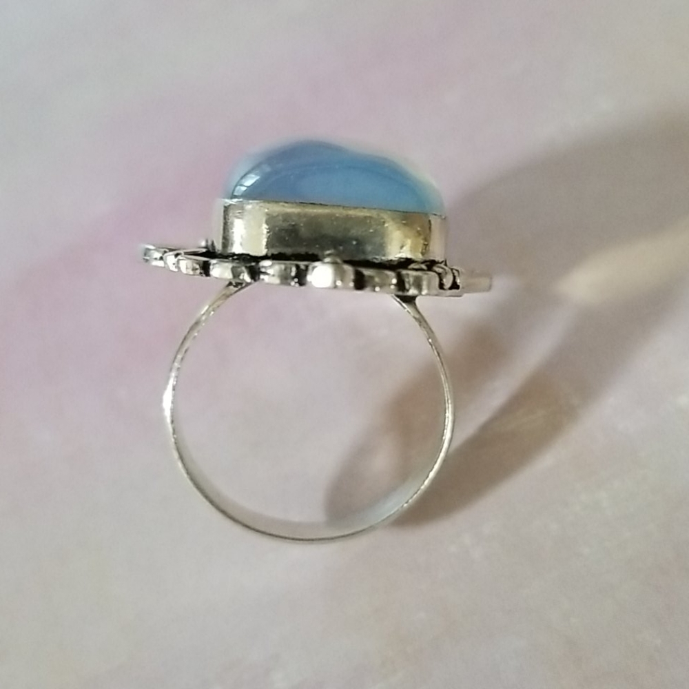 Hand Crafted Milky Opal .925 Sterling Silver Statement Ring SZ 8 3/4 - Picture 9 of 16